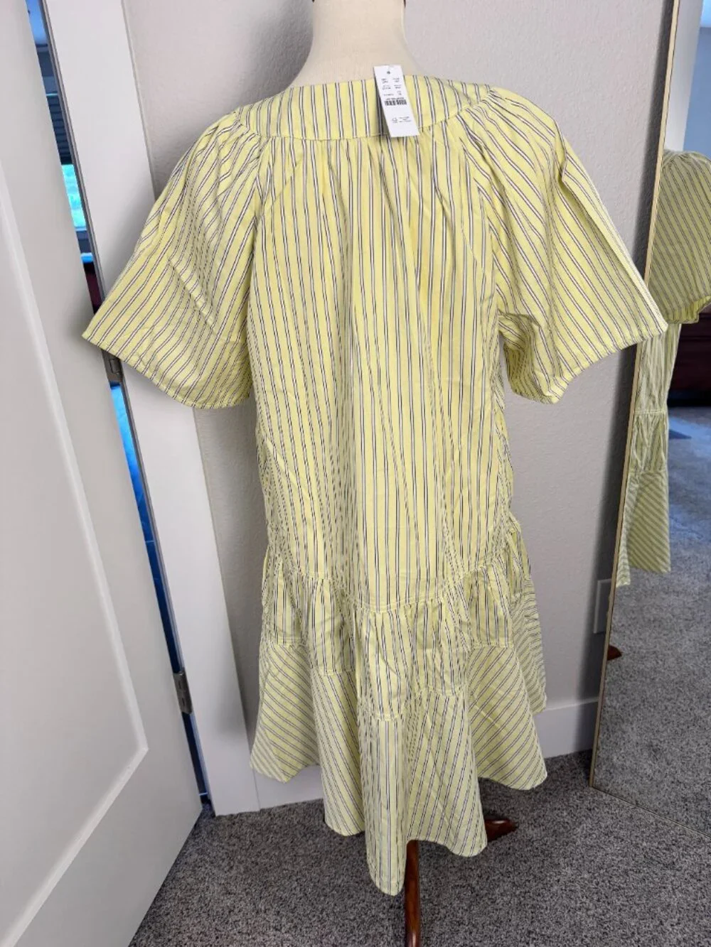 J.Crew NWT Tiered Popover Dress Striped Cotton Poplin Green Sweet Pea M Tall